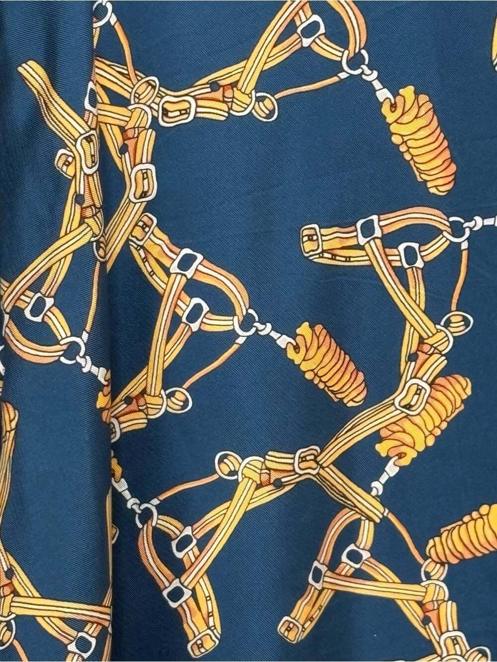 Besionia Milano 100%Mulberry Silk Bridle Print Equestrian Midi Dress Old Money M - Picture 7 of 11